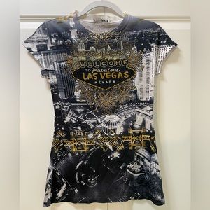 Embellished Welcome to Las Vegas Photo Montage T Shirt S -M by MAYA
